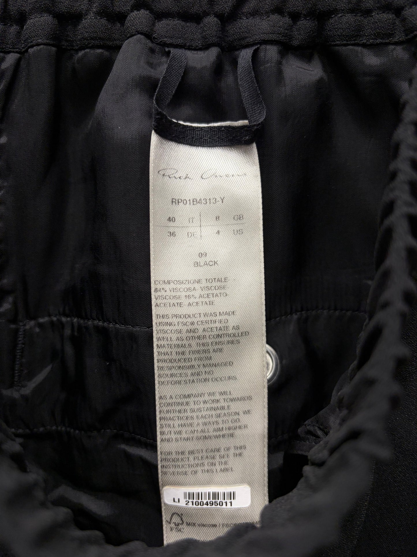 SS2022 Rick Owens ‘Fogachine’ Black Relaxed Fit Jogger Pants