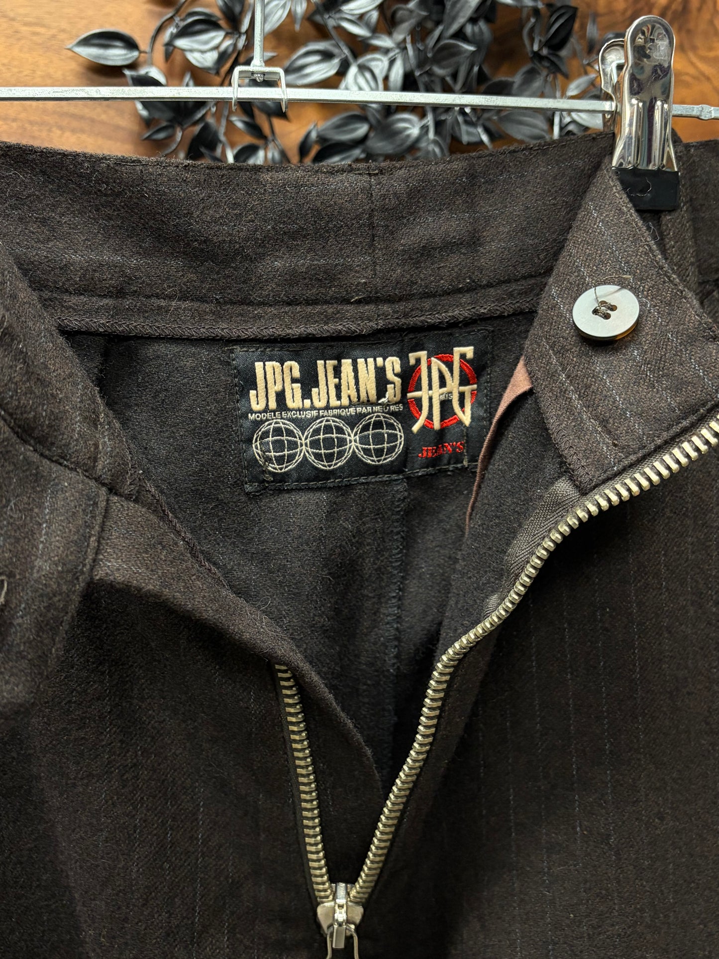 Vintage Jean Paul Gaultier Brown Pinstripe ‘Exposed Zip’ Shorts