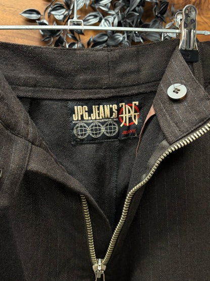 Vintage Jean Paul Gaultier Brown Pinstripe ‘Exposed Zip’ Shorts