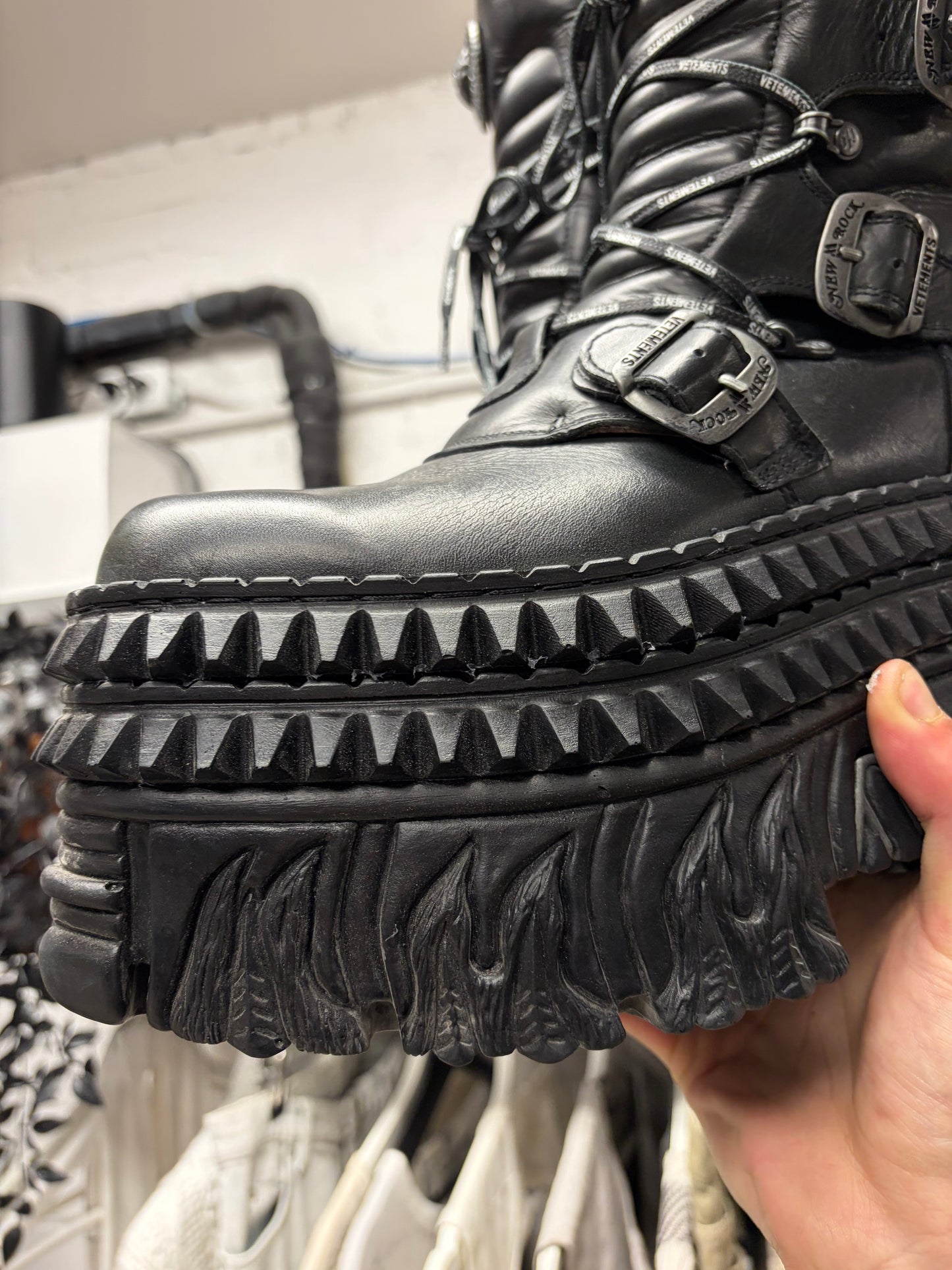 Vetements x New Rock ‘Tower’ Flame Platform Leather Boots