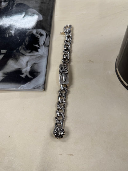 Chrome Hearts ‘Extra Fancy Link’ Dagger Box ID 925 Silver Lobster Clasp Bracelet