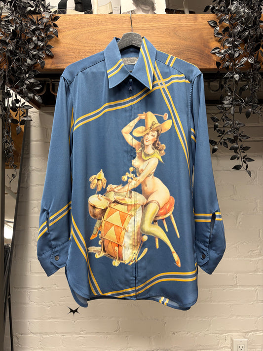 AW2001 Yohji Yamamoto Pour Homme ‘Pin-Up Girl’ Concertina Zip-Up Collared Shirt