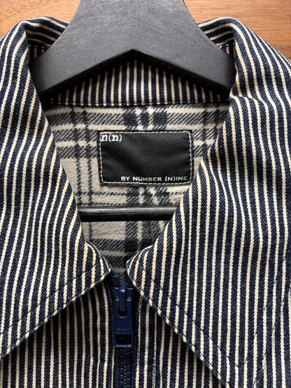 Number (N)ine Hickory Stripe Blue/White Zip-Up Denim Work Jacket