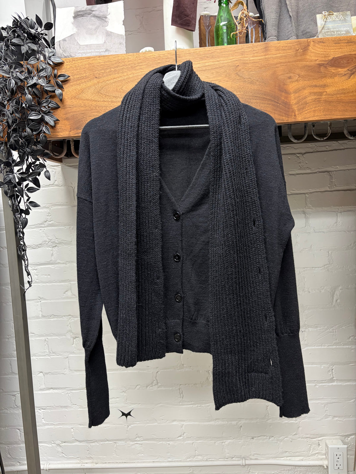 2022 Maison Margiela ‘Scarf Wrapped’ Ribbed Black Knit Cardigan