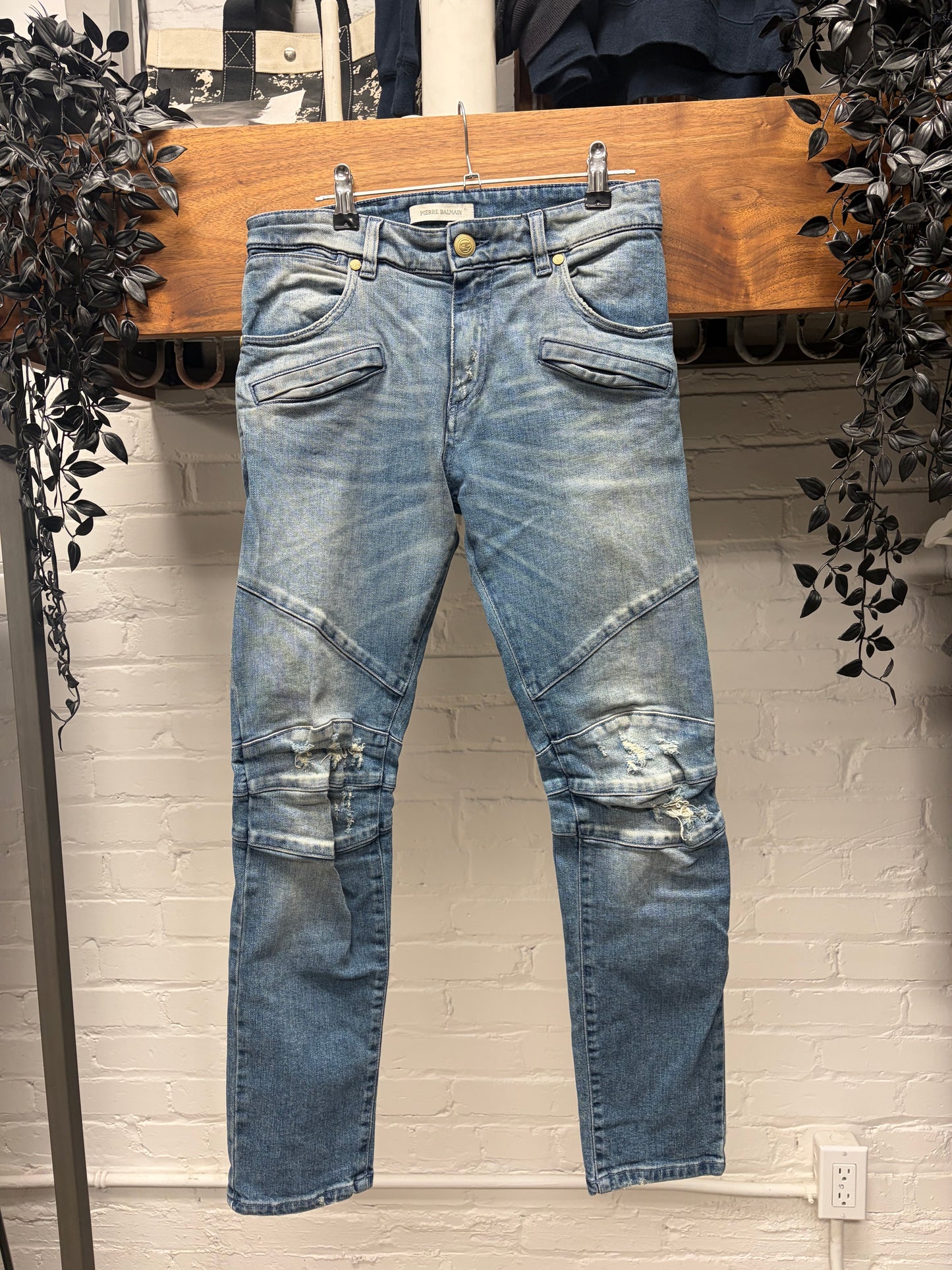 Pierre Balmain Blue ‘Biker Knee’ Skinny Cut Moto Denim