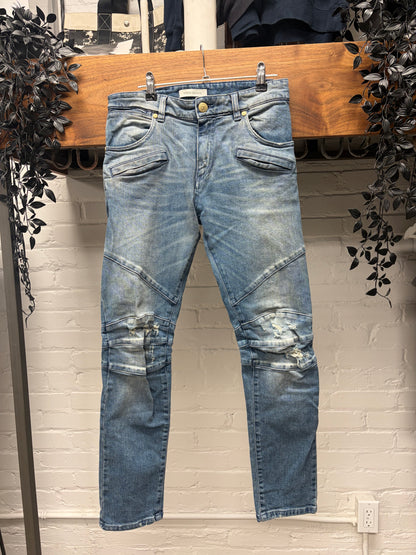 Pierre Balmain Blue ‘Biker Knee’ Skinny Cut Moto Denim