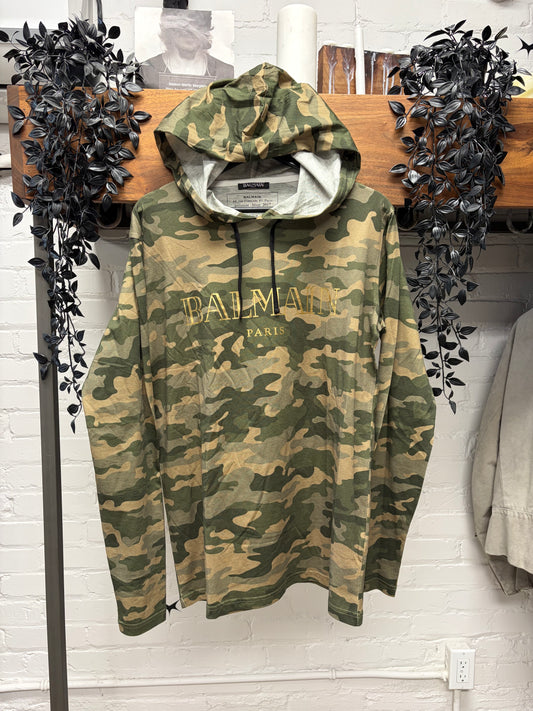AW2017 Balmain Camouflage Gold Logo Lightweight Hoodie