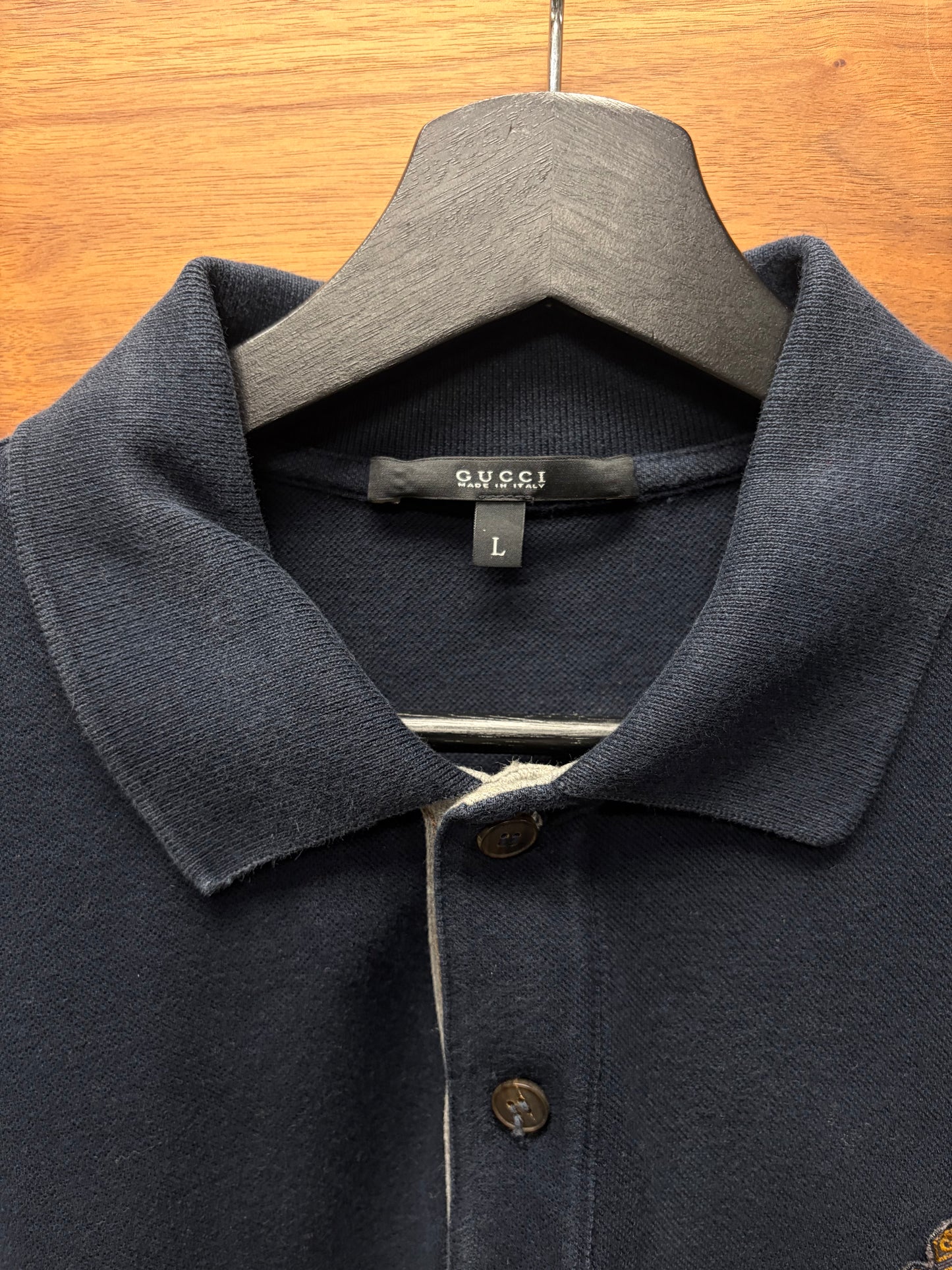 Vintage Gucci ‘Crest Logo’ Badge Appliqué Striped Cotton Polo