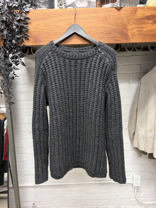2000s Gucci Black Heavyweight Wool Knit Sweater with Shoulder Zipper