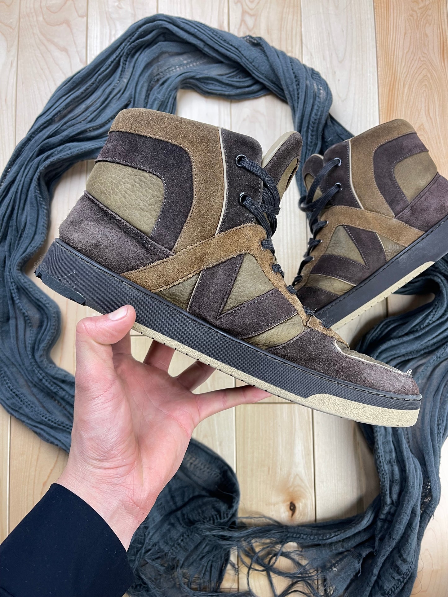 Louis Vuitton Brown Suede ‘Court’ High Top Sneakers