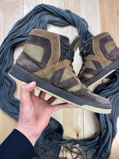 Louis Vuitton Brown Suede ‘Court’ High Top Sneakers