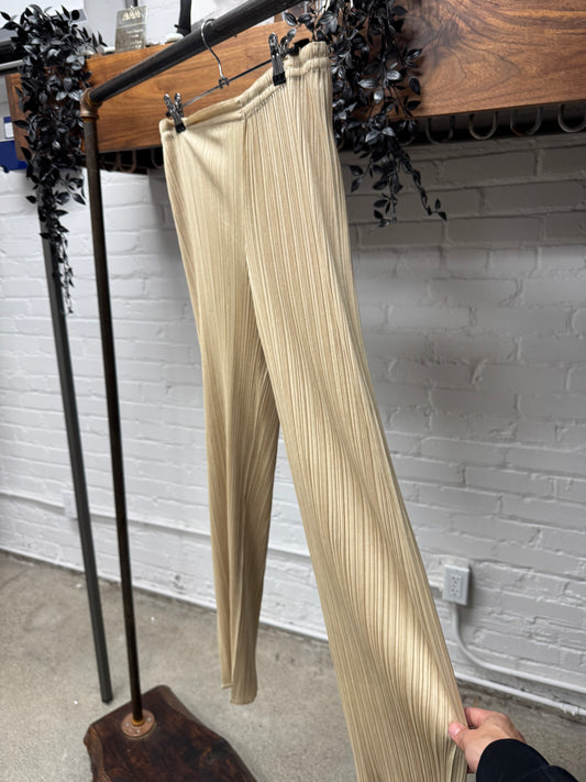 Issey Miyake ‘Pleats Please’ Cream Wide Leg Trousers