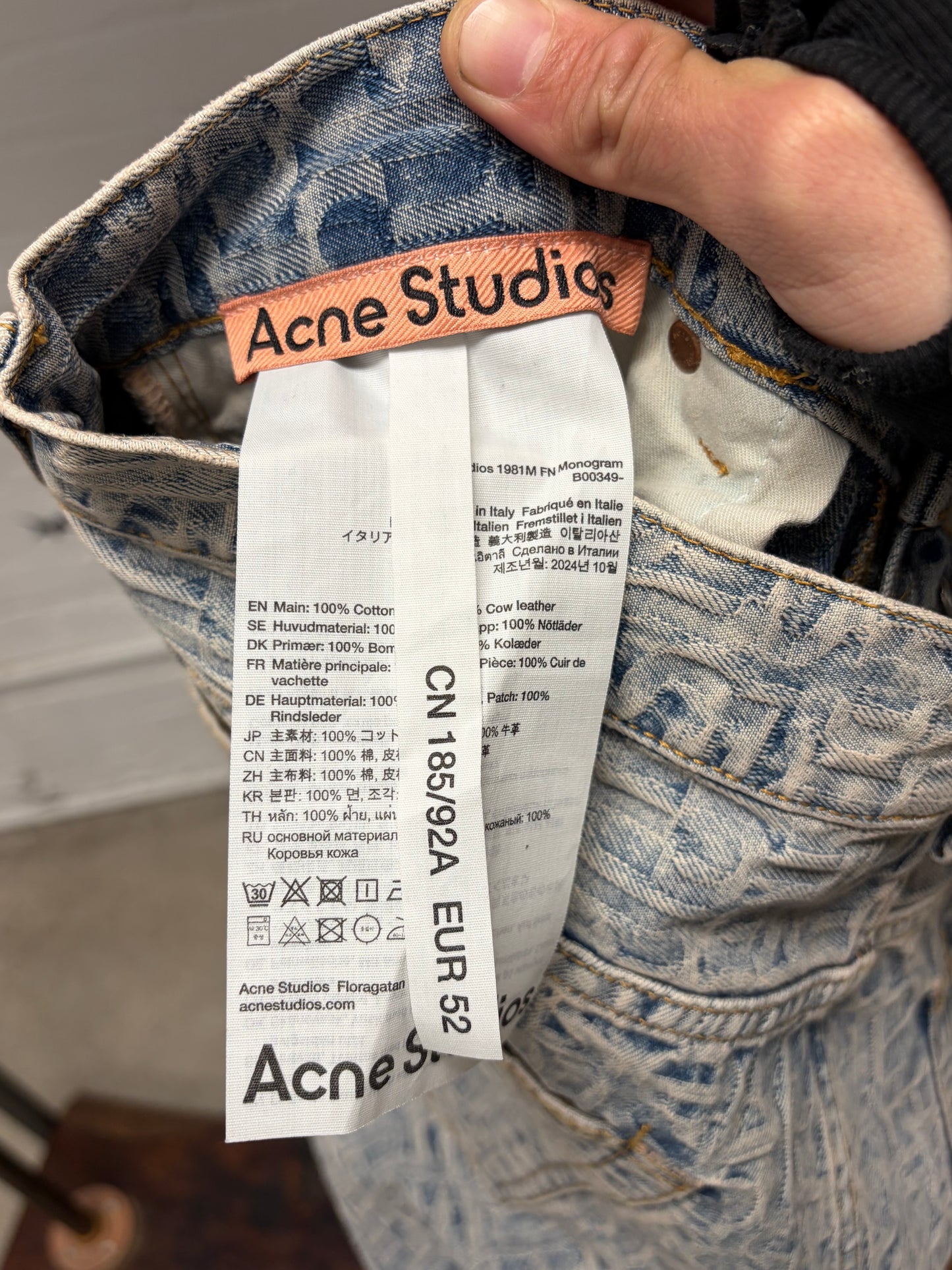 Acne Studios ‘Jacquard Woven’ Wide Leg Light Wash Denim