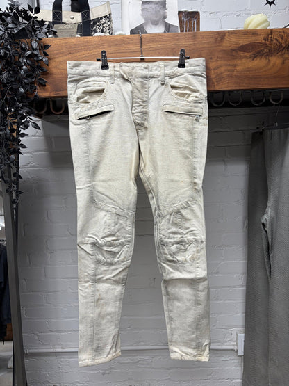 Balmain ‘Dirty White’ Biker Knee Skinny Jeans