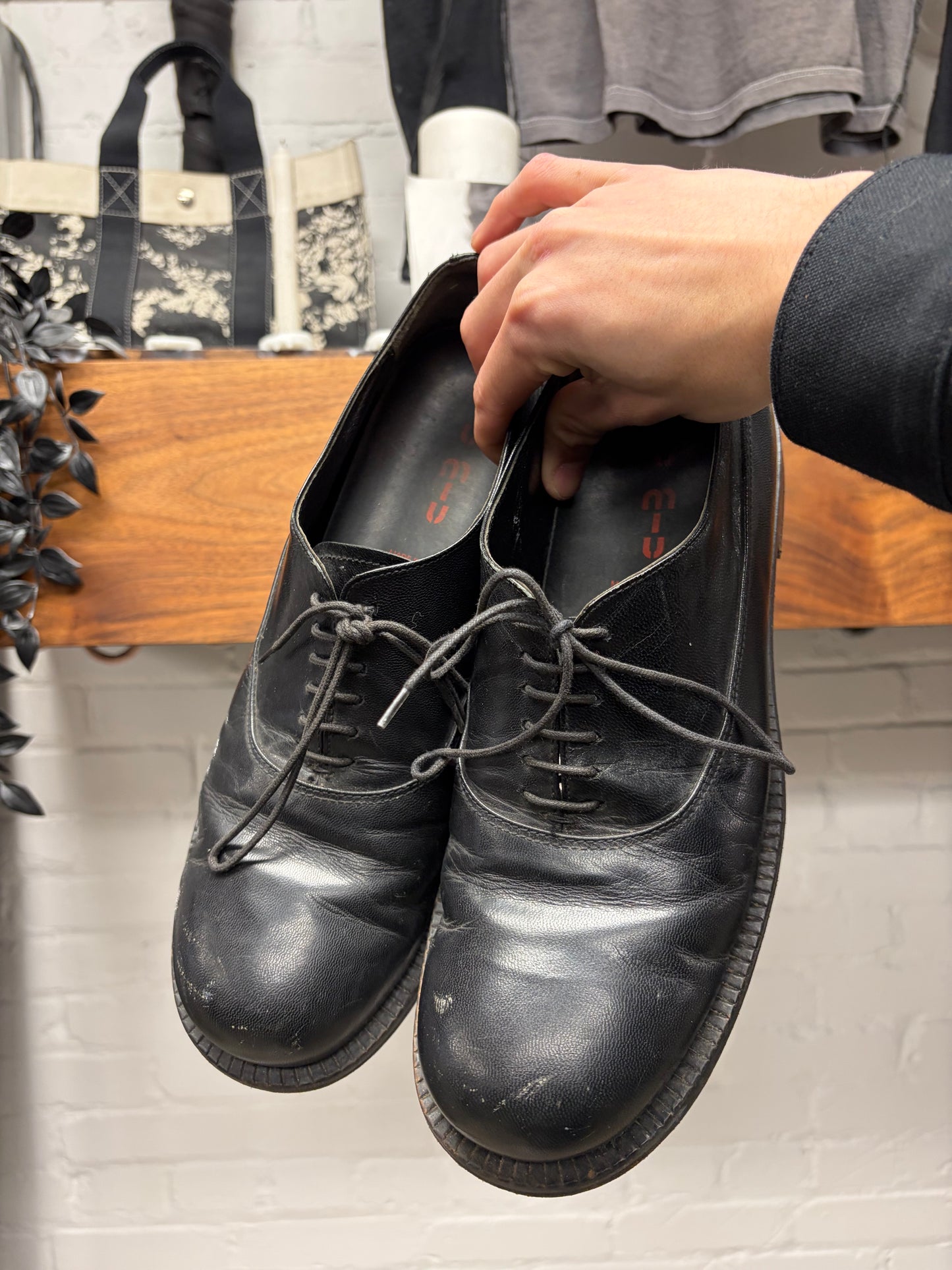 Vintage Miu Miu Black Calfskin Leather Lace-Up Derbys