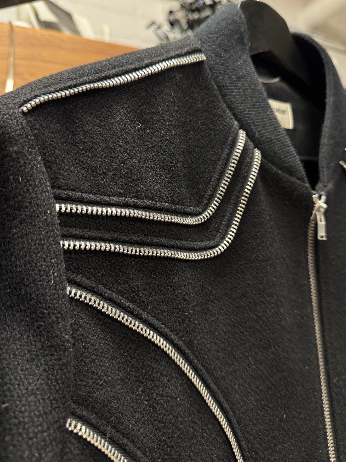 AW2015 Saint Laurent by Hedi Slimane ‘Zipper Track’ Wool Bomber Jacket