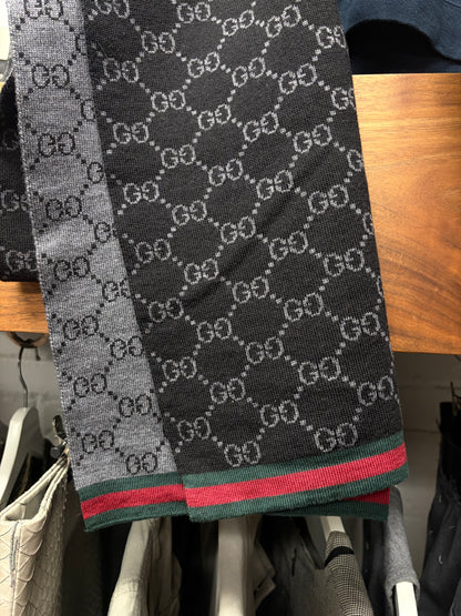 Gucci ‘Guccisima’ Black/Grey Double Sided Monogram Wool Scarf