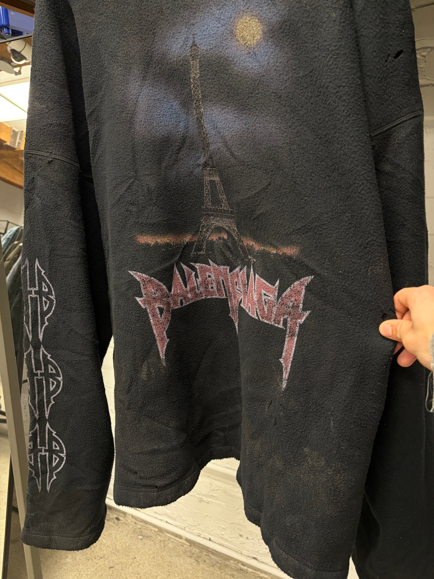 AW2023 Balenciaga ‘Paris Moon/Heavy Metal’ Black Fleece Pullover Hoodie