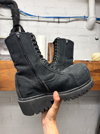 Balenciaga Canvas ‘Stomper’ Oversized Black Combat Boots