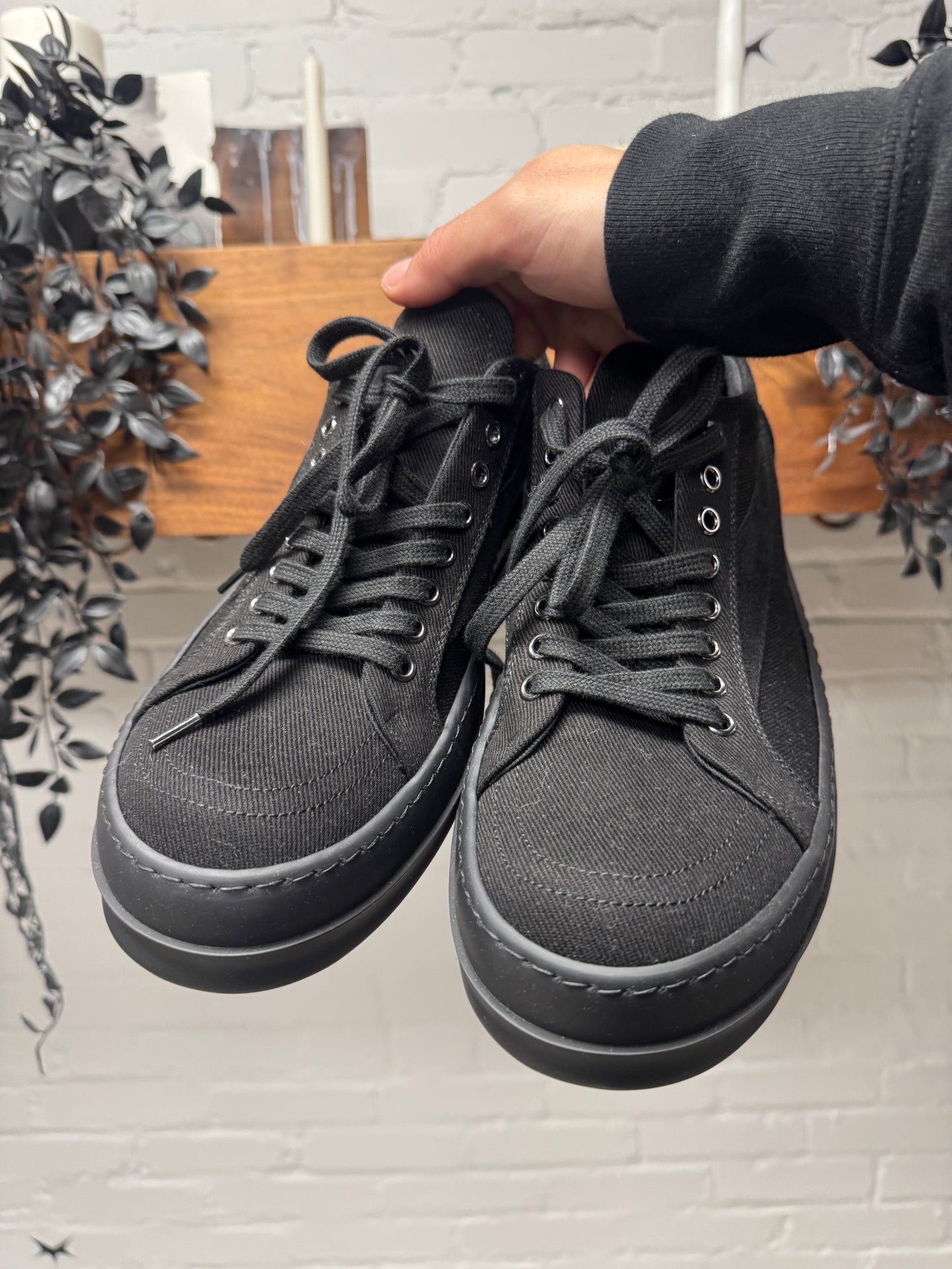 Rick Owens DRKSHDW Black Canvas ‘Vans’ Low Top Sneakers