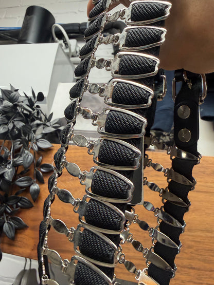Balmain ‘Double Stack’ Silver/Black Leather Elasticated Belt