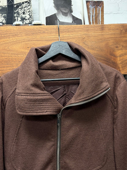 Rick Owens ‘Intarsia’ Dust Brown Wool High Neck Jacket