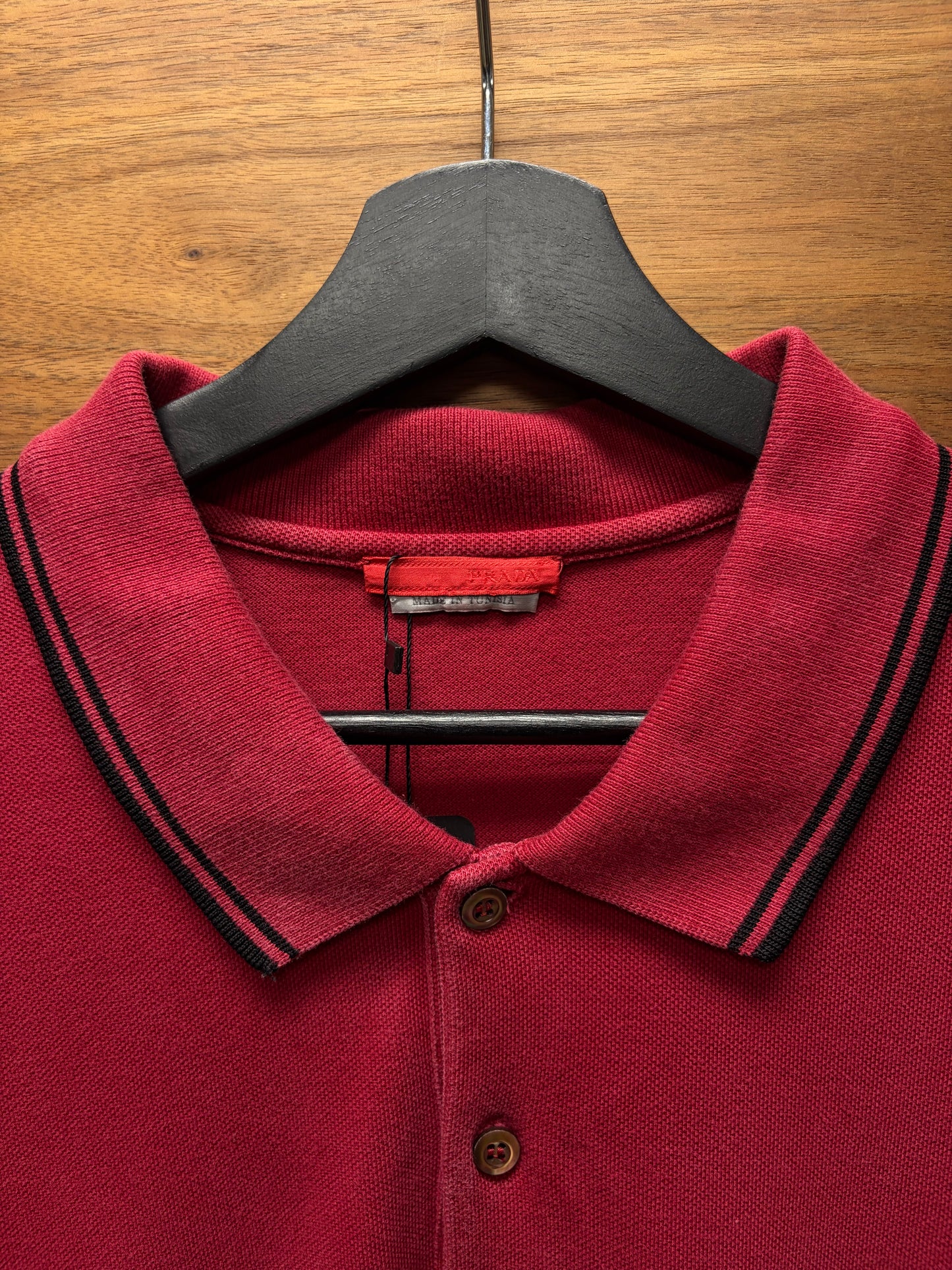 Prada Sport Logo Red/Black Striped Cotton Polo