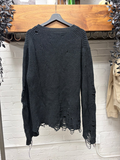 Song for the Mute ‘19.2 Hunter’ Black Loose Gauge Distressed Black Wool Knit Sweater