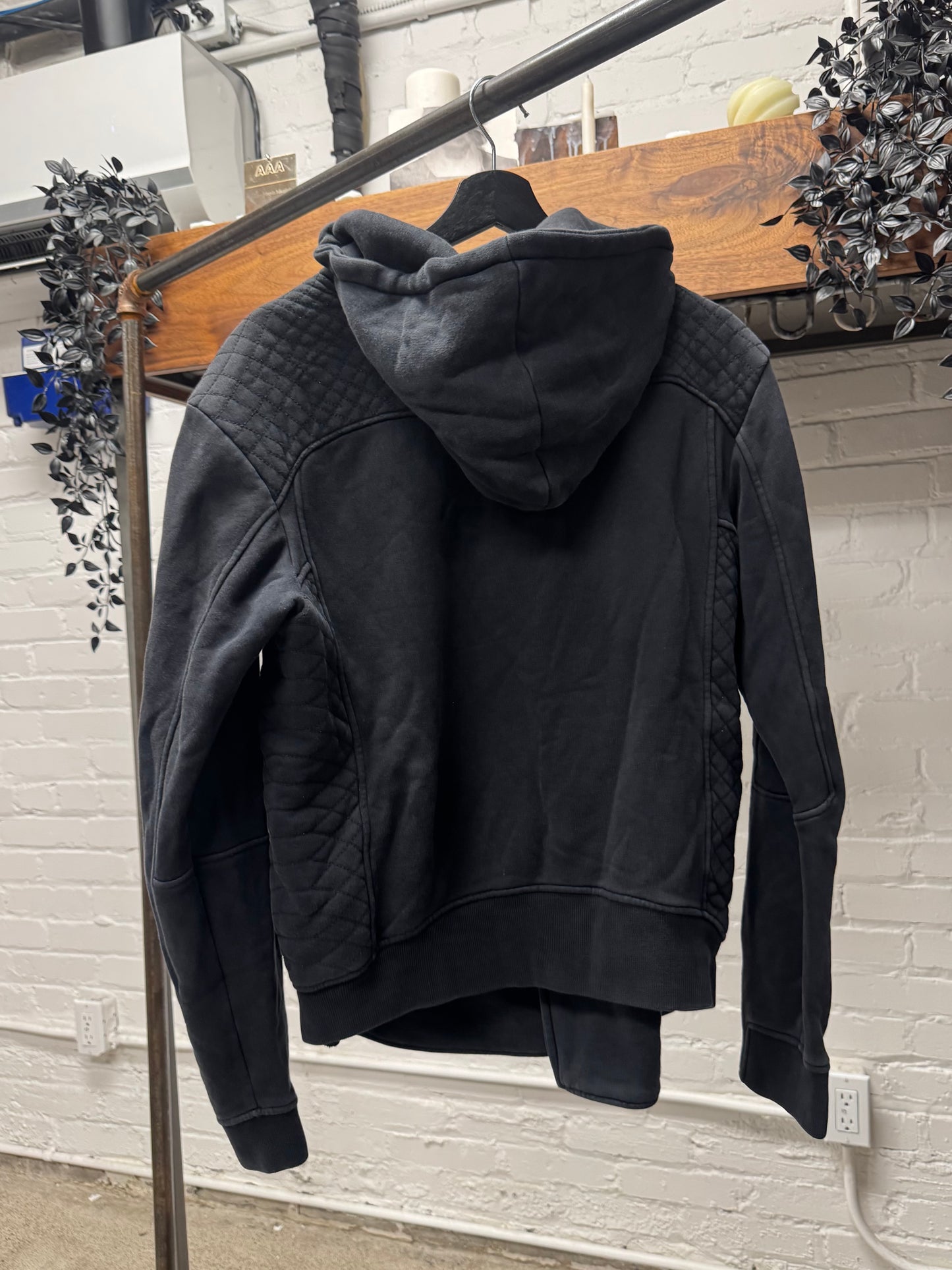 Balmain Quilted Black Cotton Asymmetric Zip-Up Hoodie