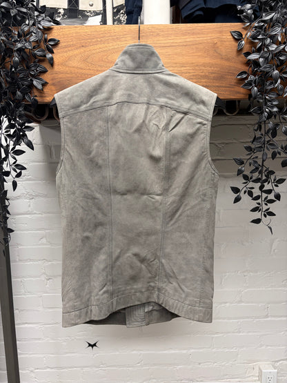 SS2015 Rick Owens ‘Faun’ Grey DRKDust Leather ‘Mollino’ Leather High Neck Zip Vest