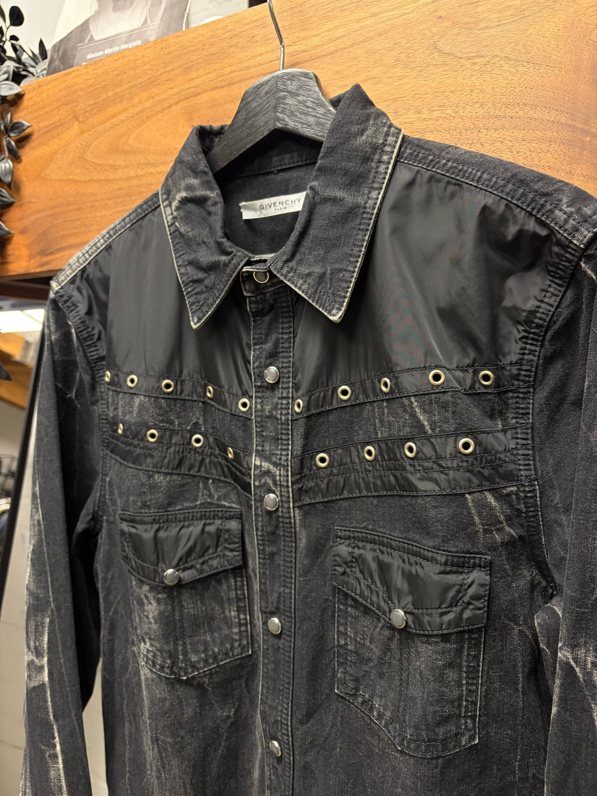Givenchy Washed Black Denim Overshirt with Metal Hardware Studding