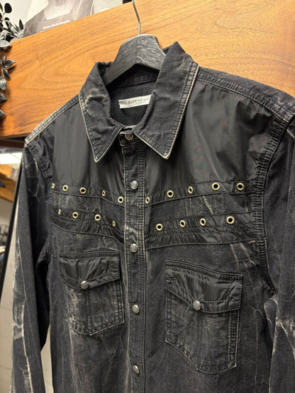 Givenchy Washed Black Denim Overshirt with Metal Hardware Studding