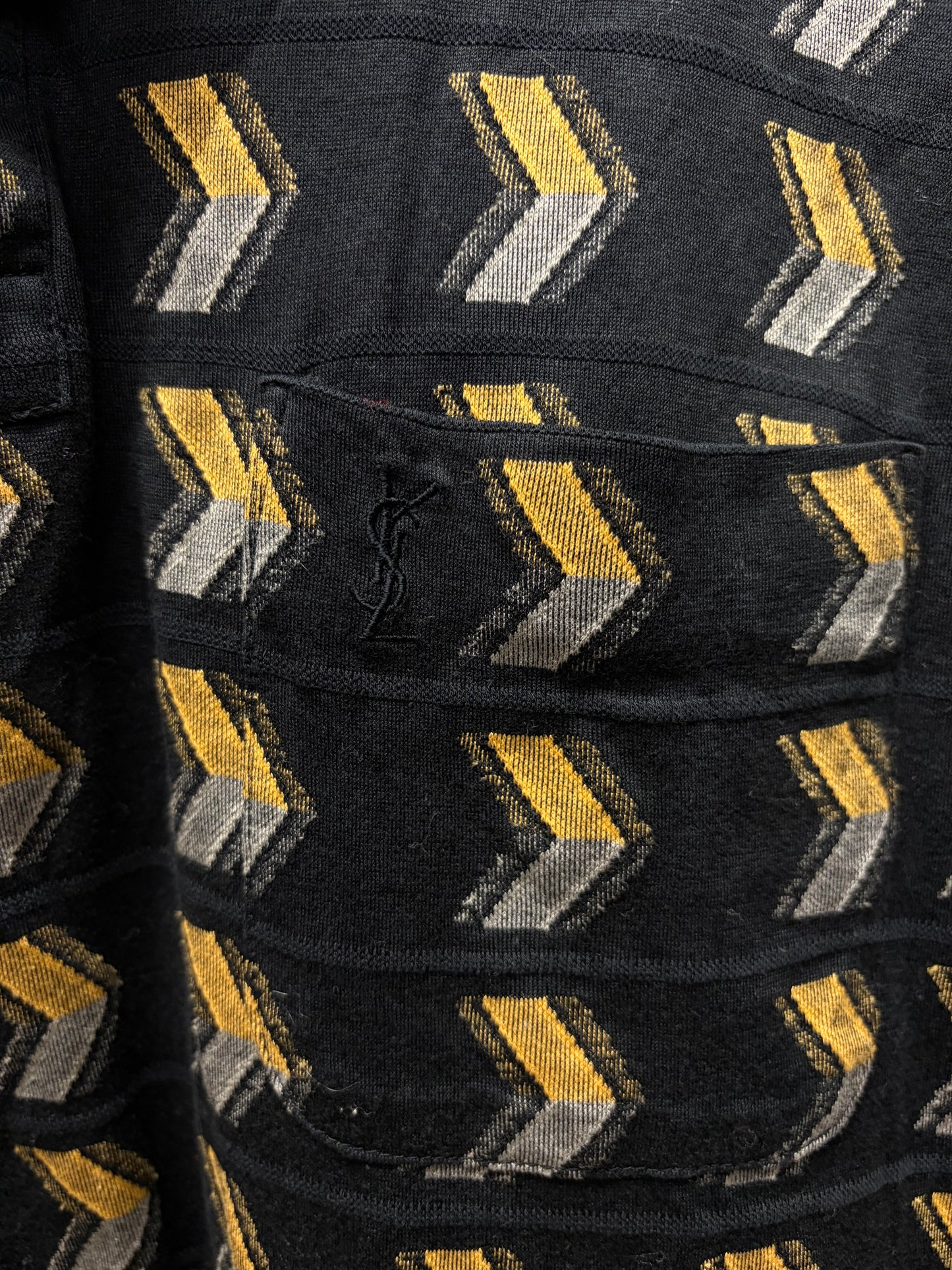 Vintage Yves Saint Laurent Black/Yellow Patterned Polo
