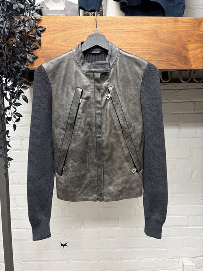 Maison Margiela Leather/Black Ribbed Wool Knit ‘5-Zip’ Jacket