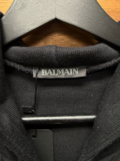 Balmain 'Corset Lace' Black Zip-Up Hoodie with Gold Hardware