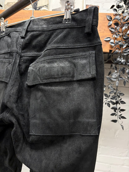 SS2015 Rick Owens ‘Faun’ Black Suede ‘Memphis Cut’ Leather Biker Pants