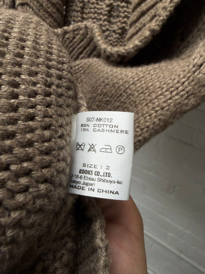 Number (N)ine ‘About a Boy’ Cable Knit Brown Sleeveless Robe with Rope Tie Waist Cinch