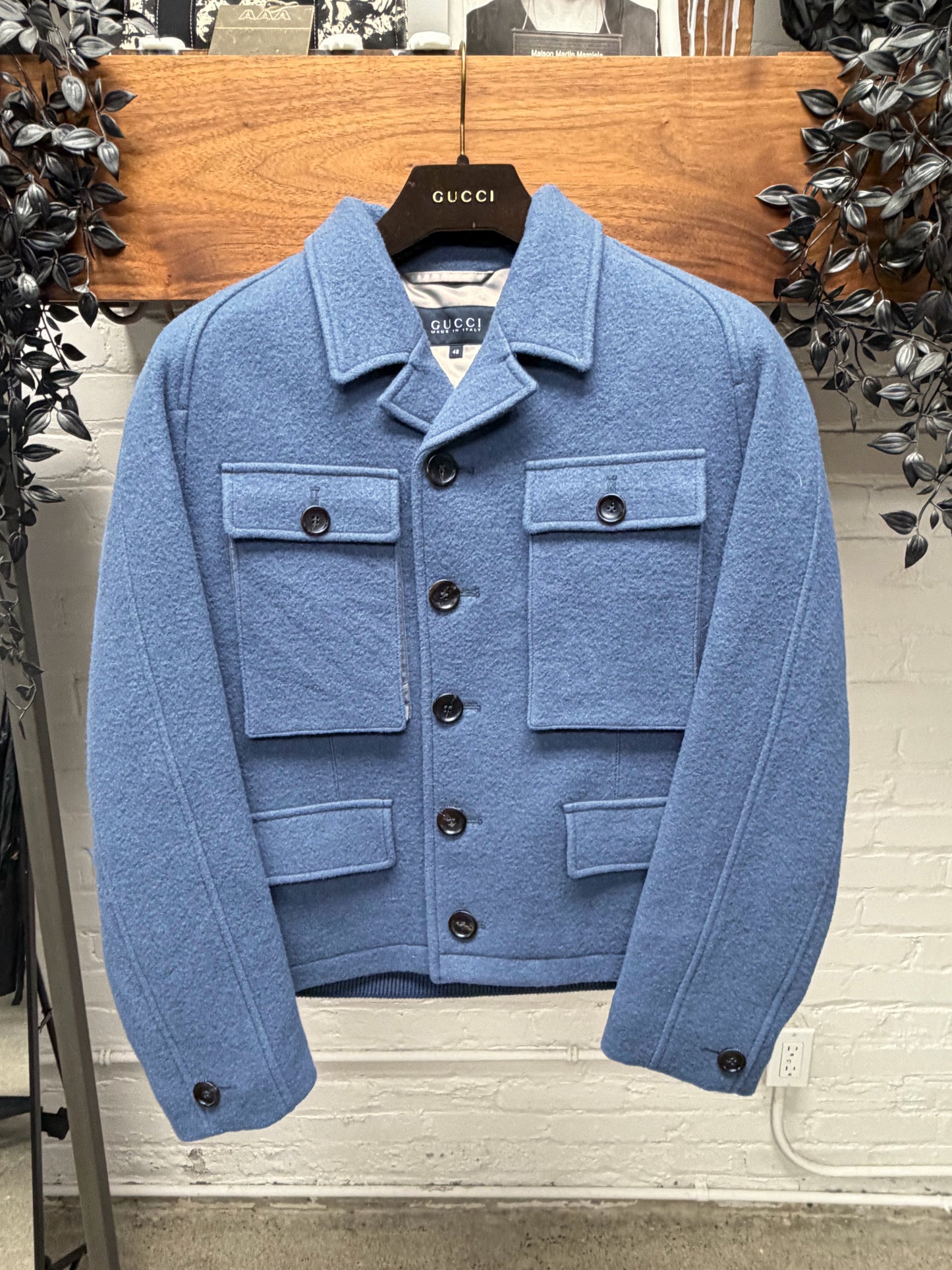 Gucci by Frida Giannini Light Blue Wool Cropped ‘Workers’ Jacket