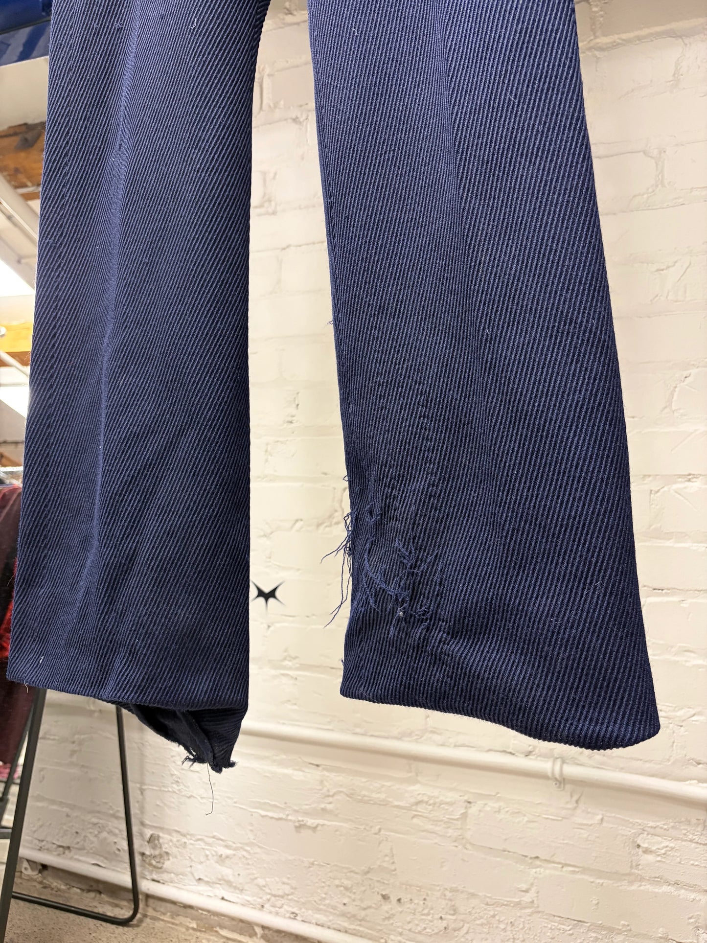 Ann Demeulemeester Diagonal Corduroy Men’s Blue Flared Leg Trousers