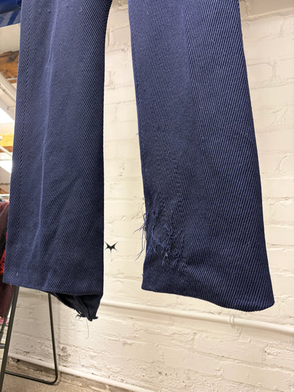 Ann Demeulemeester Diagonal Corduroy Men’s Blue Flared Leg Trousers
