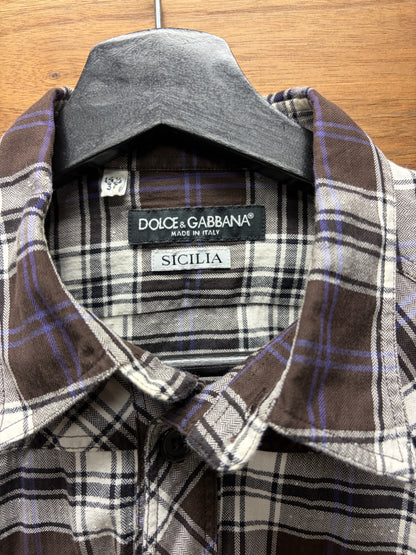2000s Dolce & Gabbana Plaid Button Snap Cotton Shirt