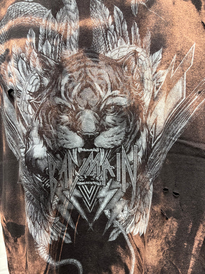 AW2017 Balmain Bleach Distressed ‘Tiger’ Metal Logo Graphic T-Shirt