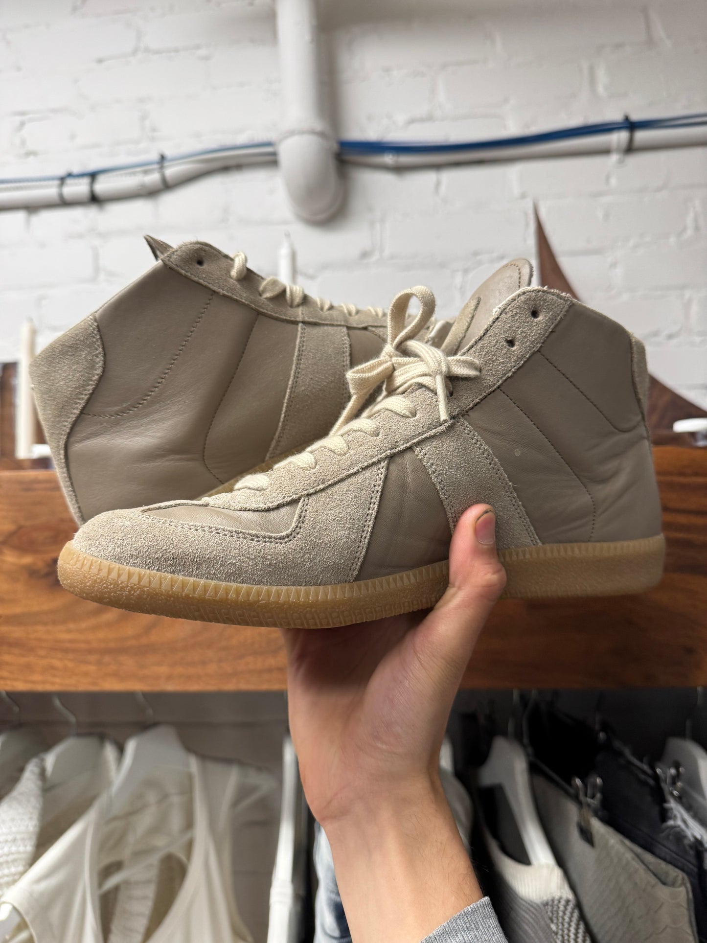 Maison Margiela ‘G.A.T.’ Light Brown Suede/Leather High Top Sneakers
