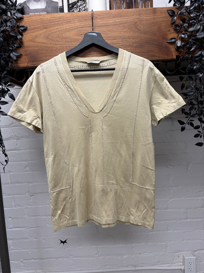SS2008 Dior Homme V-Neck Braided Cotton Distressed T-Shirt
