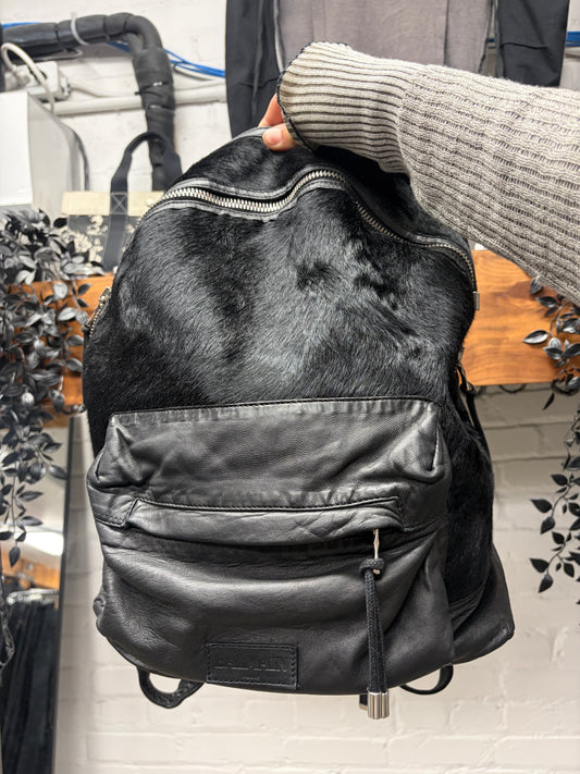 Balmain Pony-Hair/Black Lambskin Leather Backpack
