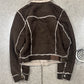 Roberto Cavalli Shearling Trim Brown Suede Trucker Jacket