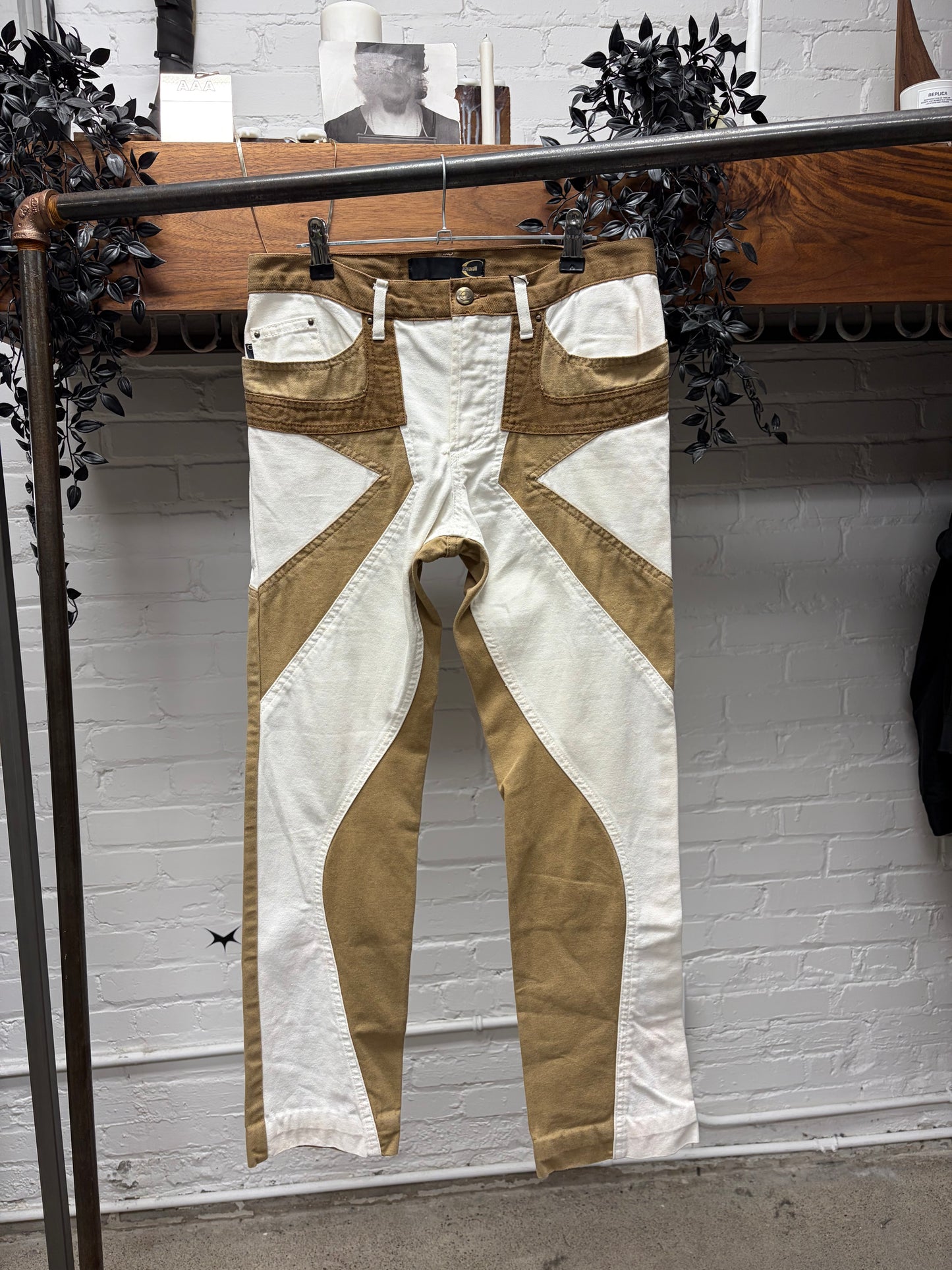 SS2004 Roberto Cavalli Panelled Brown/White Skinny Denim