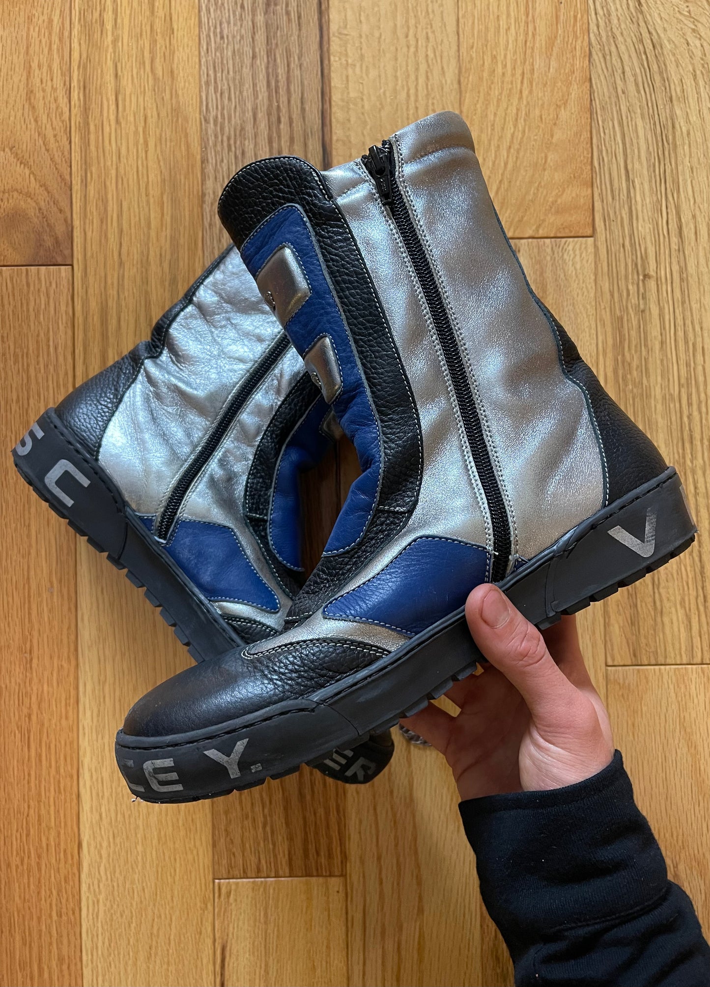 2000s Versace Double Buckle Leather Moto-Biker Boots