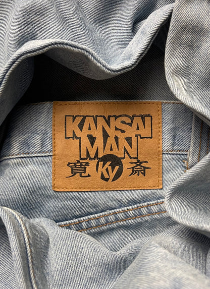 Kansai Yamamoto Embroidered Logo Wide Leg Light Wash Denim