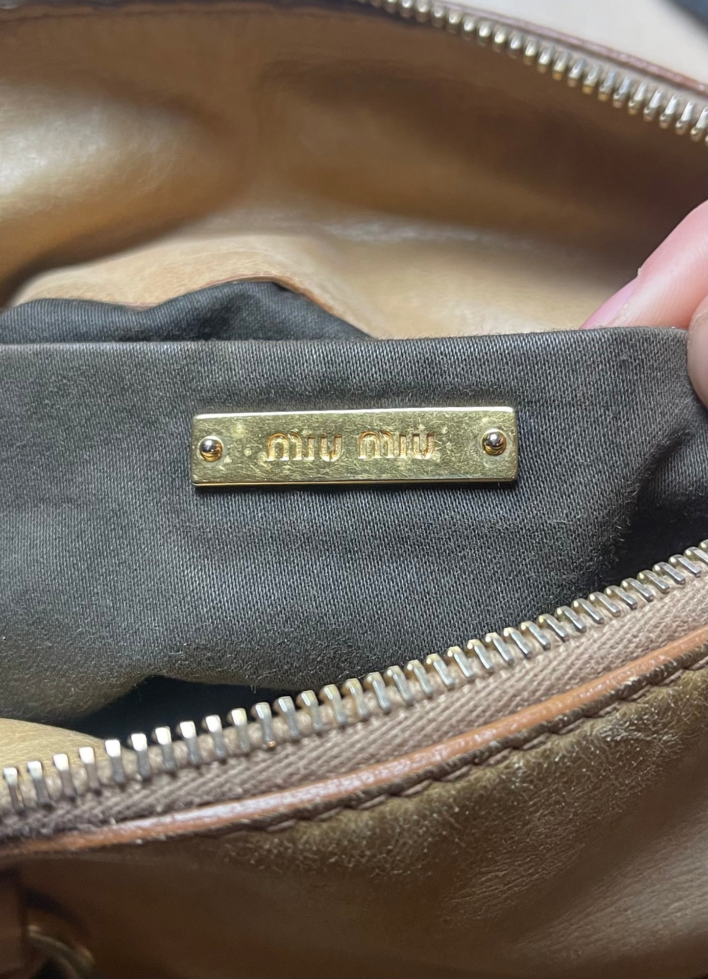 Miu Miu Mini Golden Brown Leather Crossbody/Top Handle Bag